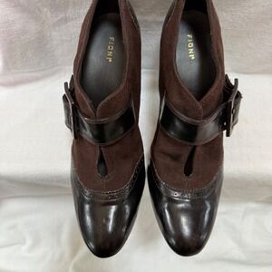 Fioni 8 Mary Jane Heels Brown Suede Buckle Cap Toe Office Career Workwear‎